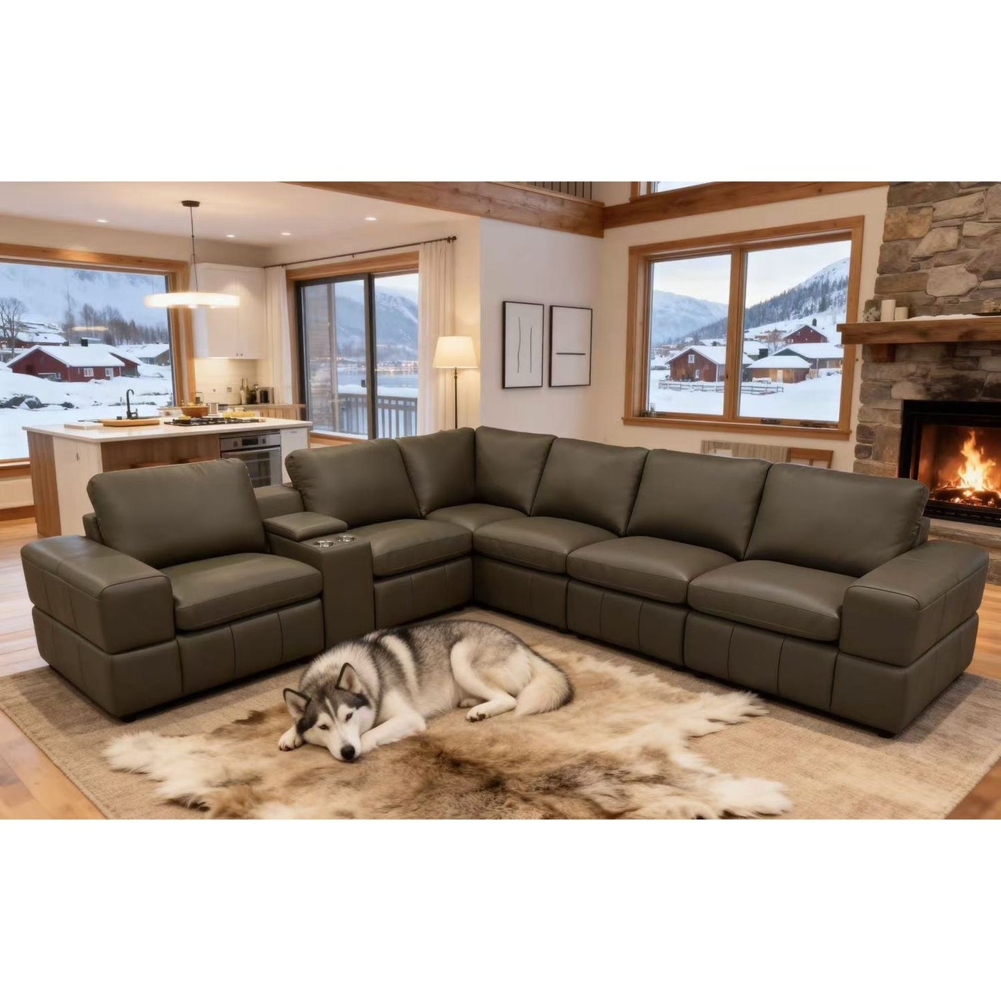 Large - Arm Upholstery Modular Sectional With Custom Configuration - Olive Green Home Essentials