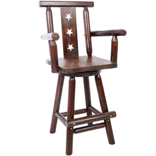 Rustic Tall Bistro Chair Decorative Star Backrest And Footrest, Fir Wood, 4 Foot - Brown Home Essentials
