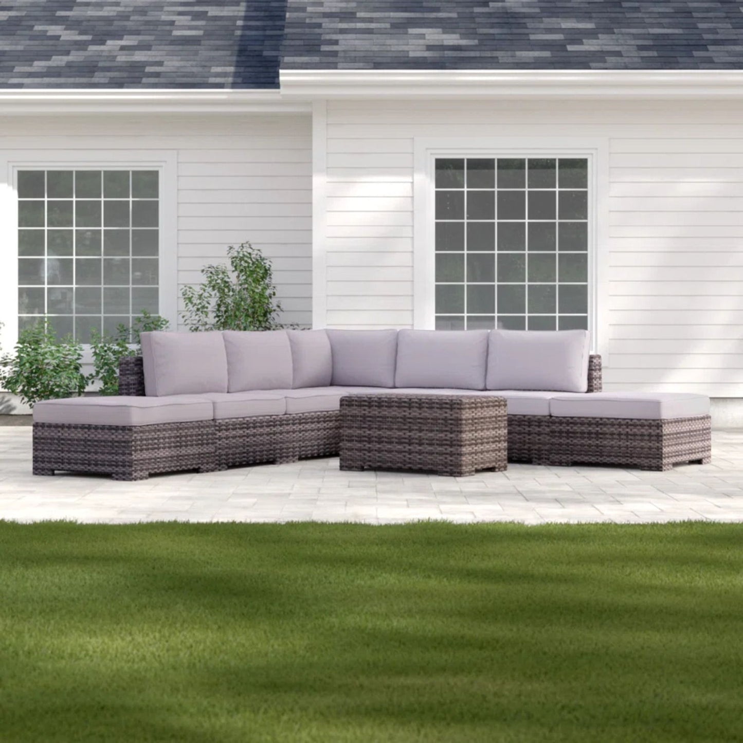 Outdoor 6 Person Wicker Seating Group With Cushions - Gray Mix LSI Patio Furniture