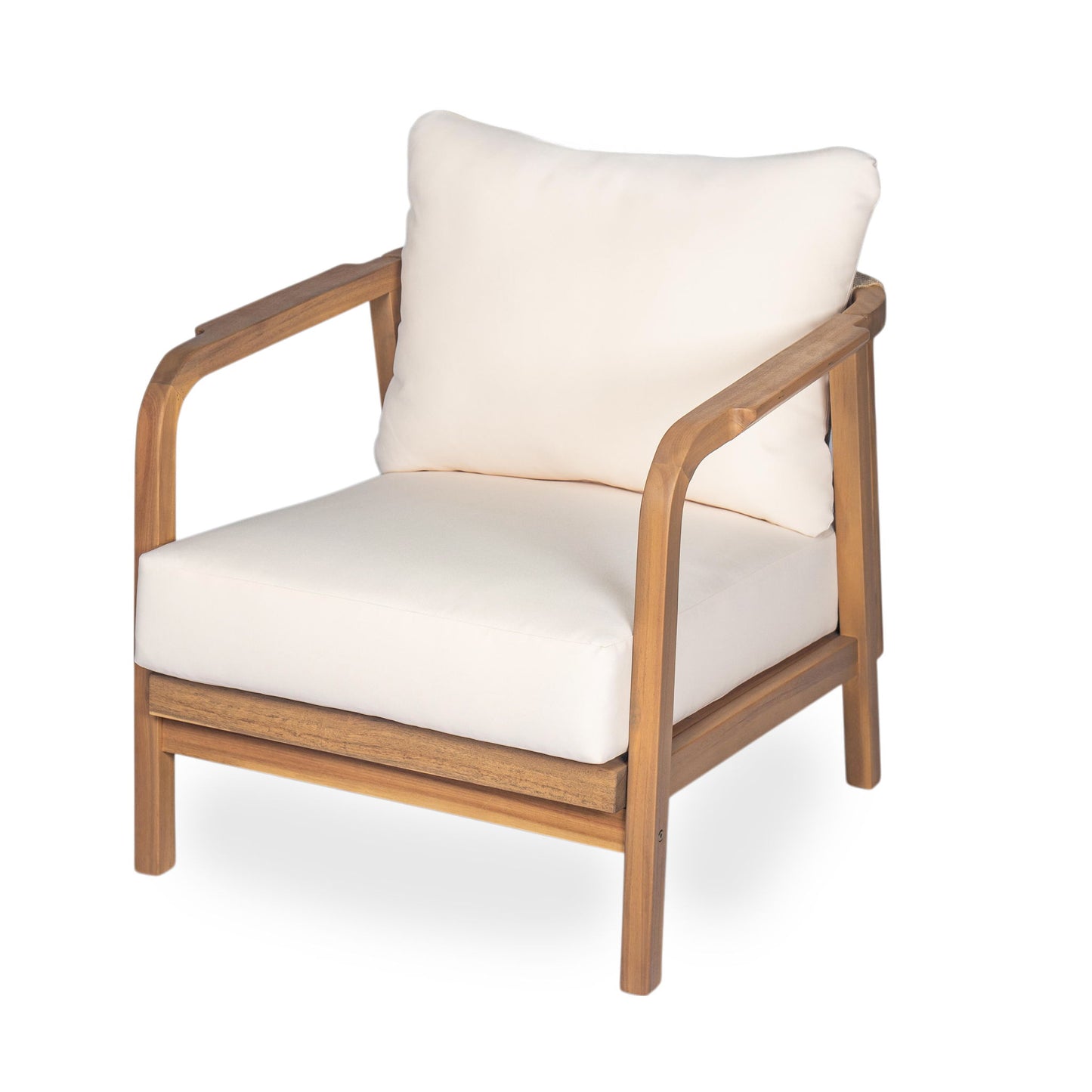 Outdoor Lounge Chair With Woven Backrest, Solid Wood Frame, Comfortable Cushions Noble House