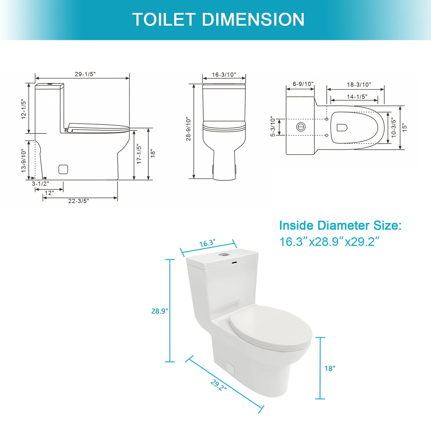 1 Piece Toilet & Dual Flush, Soft Closing Seat - White Daily Nest