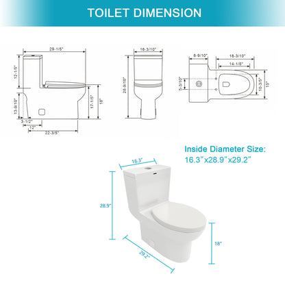 1 Piece Toilet & Dual Flush, Soft Closing Seat - White Daily Nest