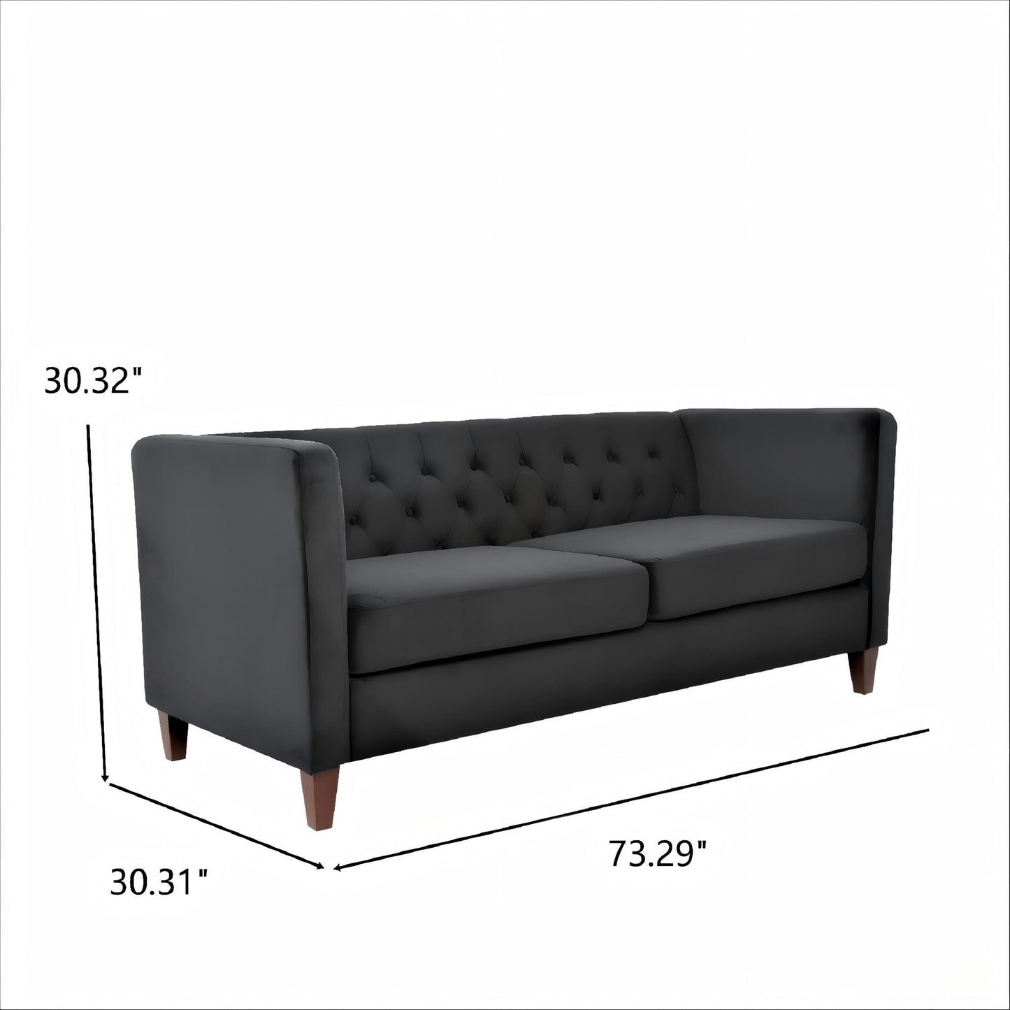 Button Tufted Loveseat, 2 Seater With Square Arm Couch For Living Room - Black US Pride