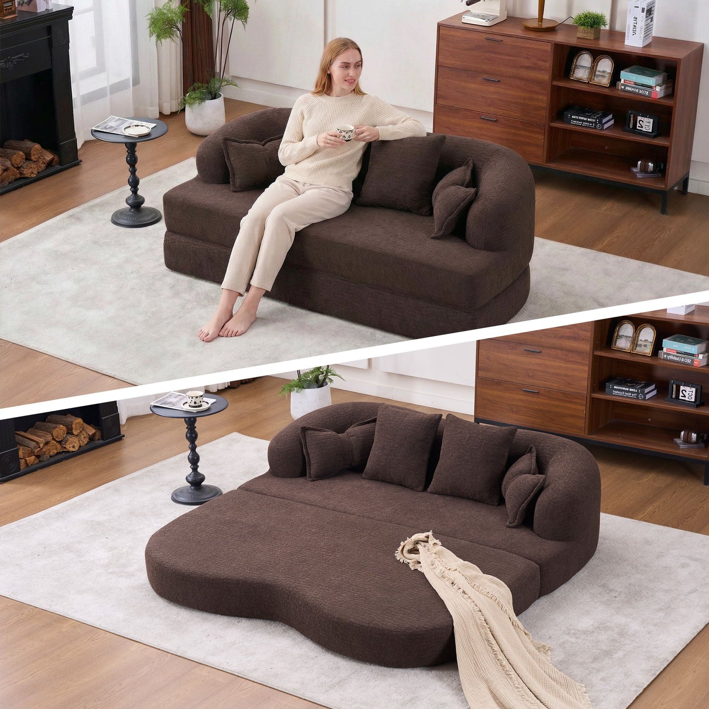 Foldable Sofa Bed, Boneless Couch Convertible Sleeper With 4 Pillows Home Essentials