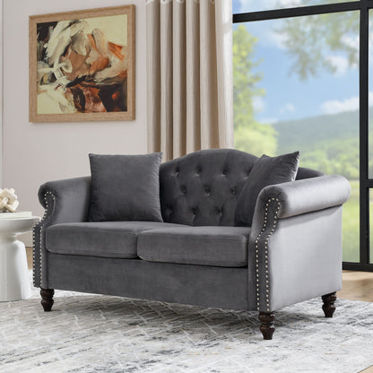 2 Seater Chesterfield Sofa With Rolled Arms And Nailhead Trim For Living Room Home Essentials
