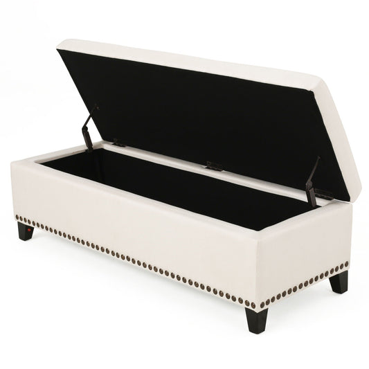 Upholstered Storage Ottoman With Nailhead Trim - Beige Noble House