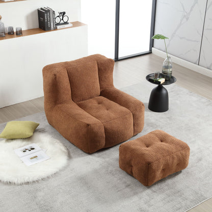 Modern Indoor Fluffy Bean Bag Chair With Memory Foam And Ottoman, Super Soft Home Essentials