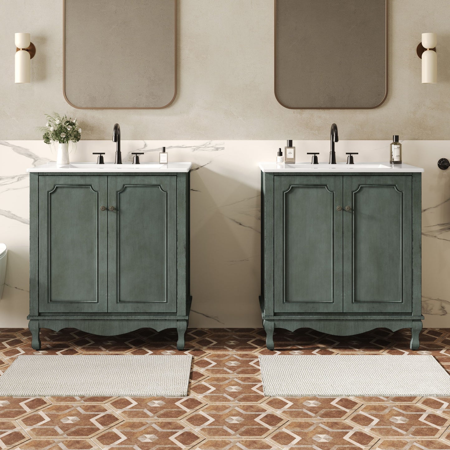 Vintage Double Sink Bathroom Vanity Set With Ceramic Sinks Noble House