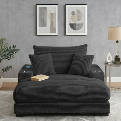 Upholstered Chaise Lounge With Cup Holders USB Port And Pillows Home Essentials