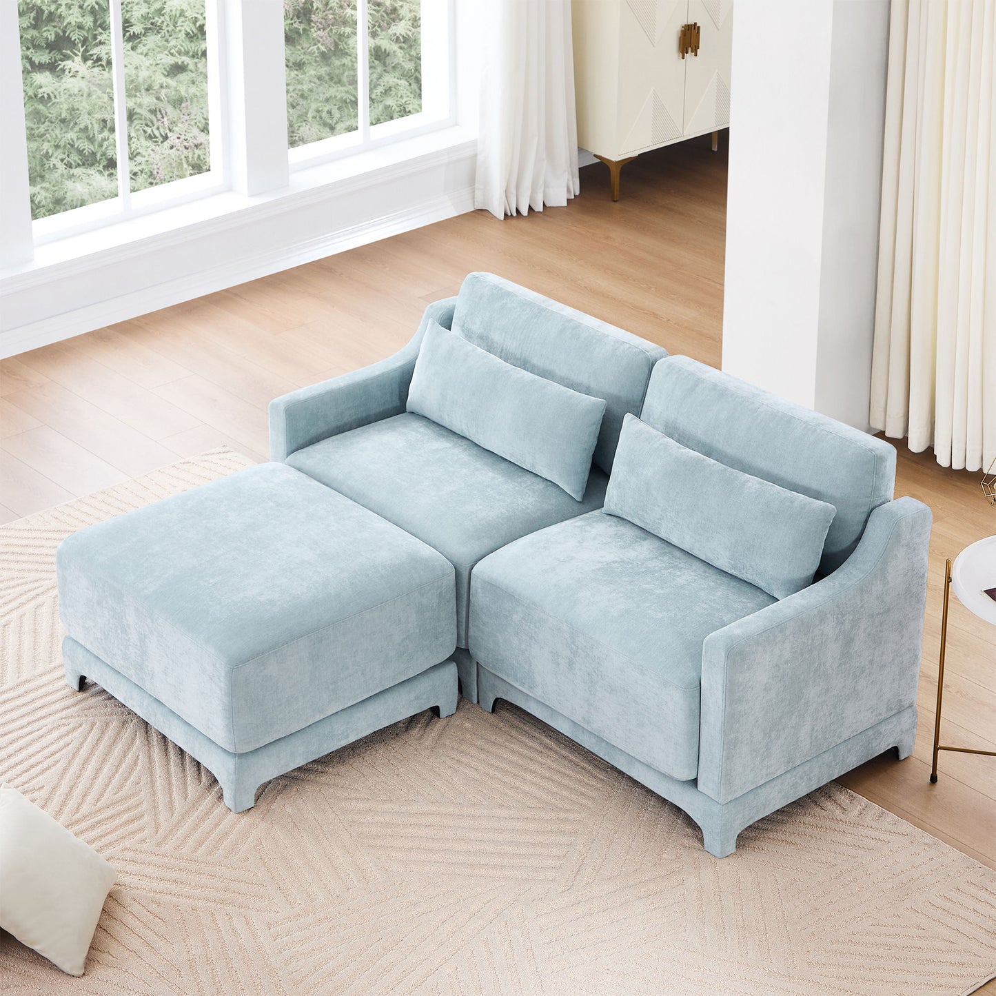 Stylish Sofa With Ottoman And Lumbar Pillows, Ergonomic Design Home Essentials