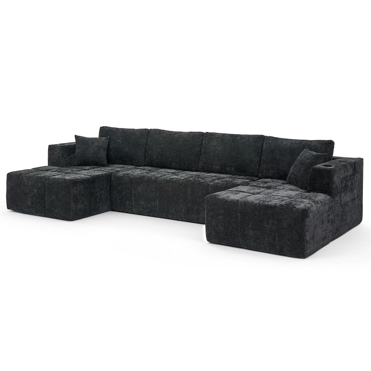 U - Shaped Sectional Sofa, Cup Holders & Side Pockets For Living Room Home Essentials