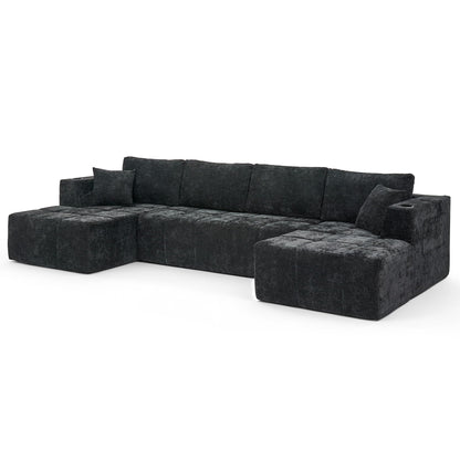 U - Shaped Sectional Sofa, Cup Holders & Side Pockets For Living Room Home Essentials