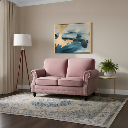 Loveseat Sofa With Nailhead Detail & Turned Legs, 2 Seater Upholstered Couch US Pride