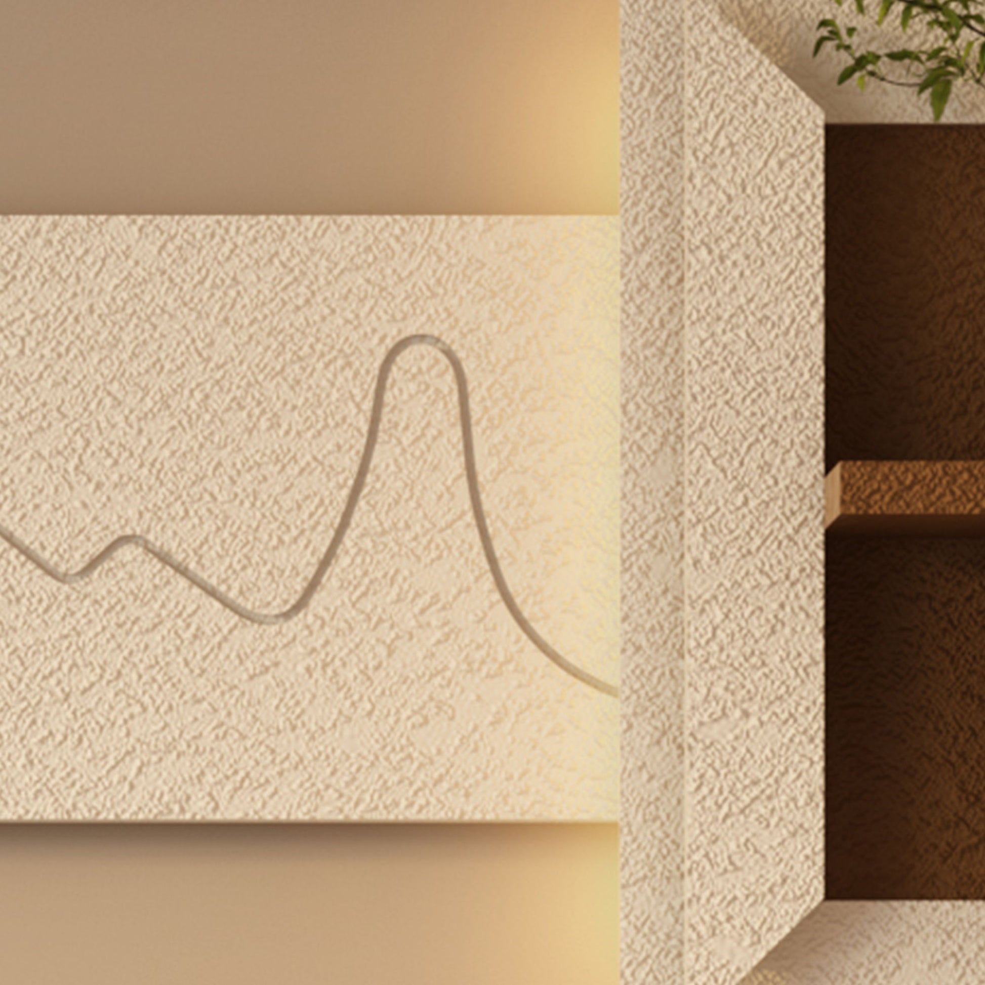 3D LED Sandstone Wall Decor With Simulated Plants, Glass Vase & Remote Control - Light Coffee Daily Nest