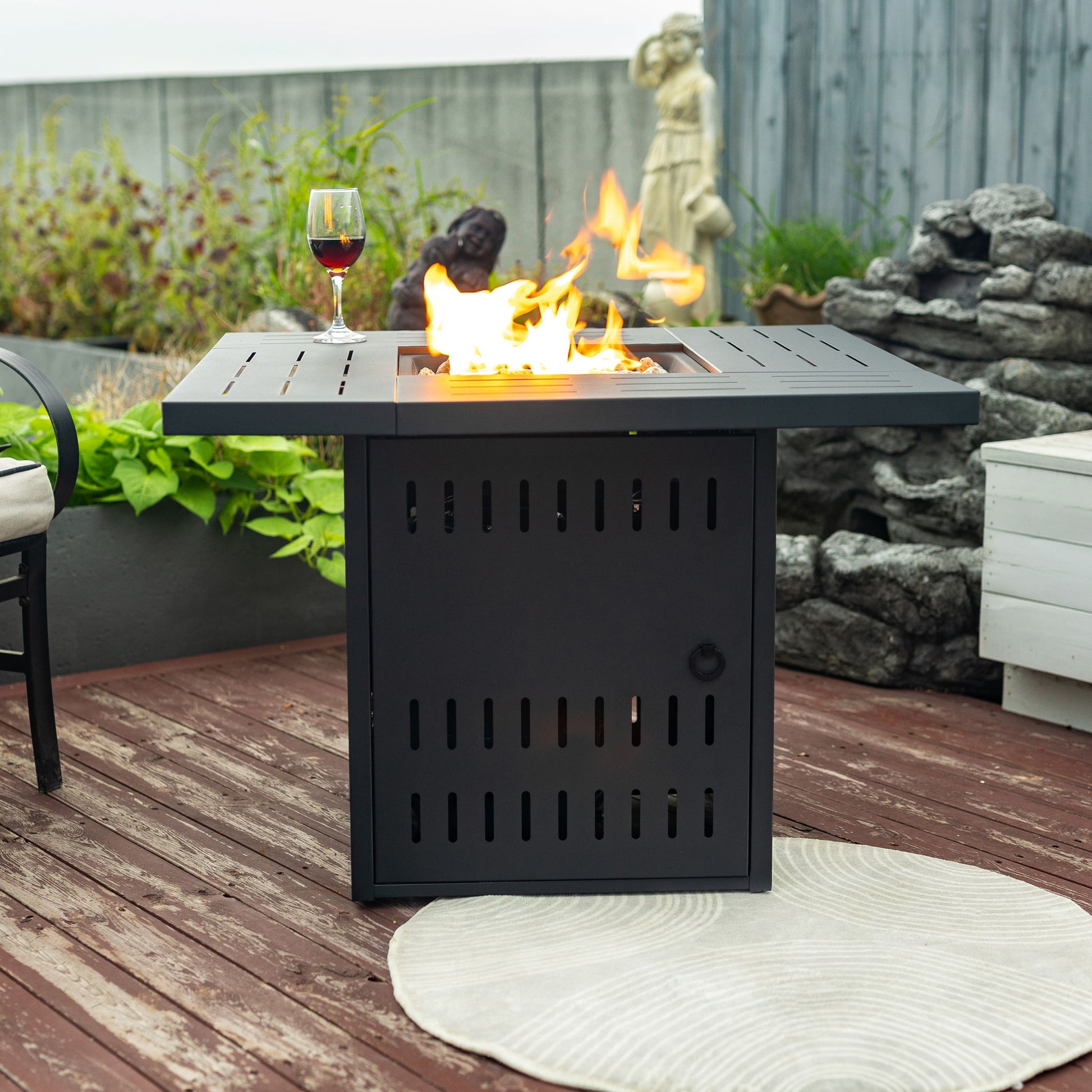 34" Propane Gas Fire Pit Table, 50000 Btu Rectangular Steel Fire Pit For Outside Patio Deck Garden Courtyard - Black Home Essentials