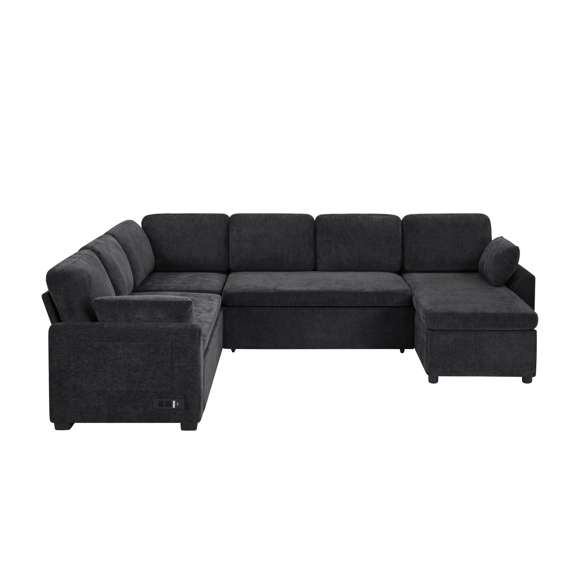 Convertible U-Shaped Sectional Sofa Bed With Reversible Chaise Hearth and Haven