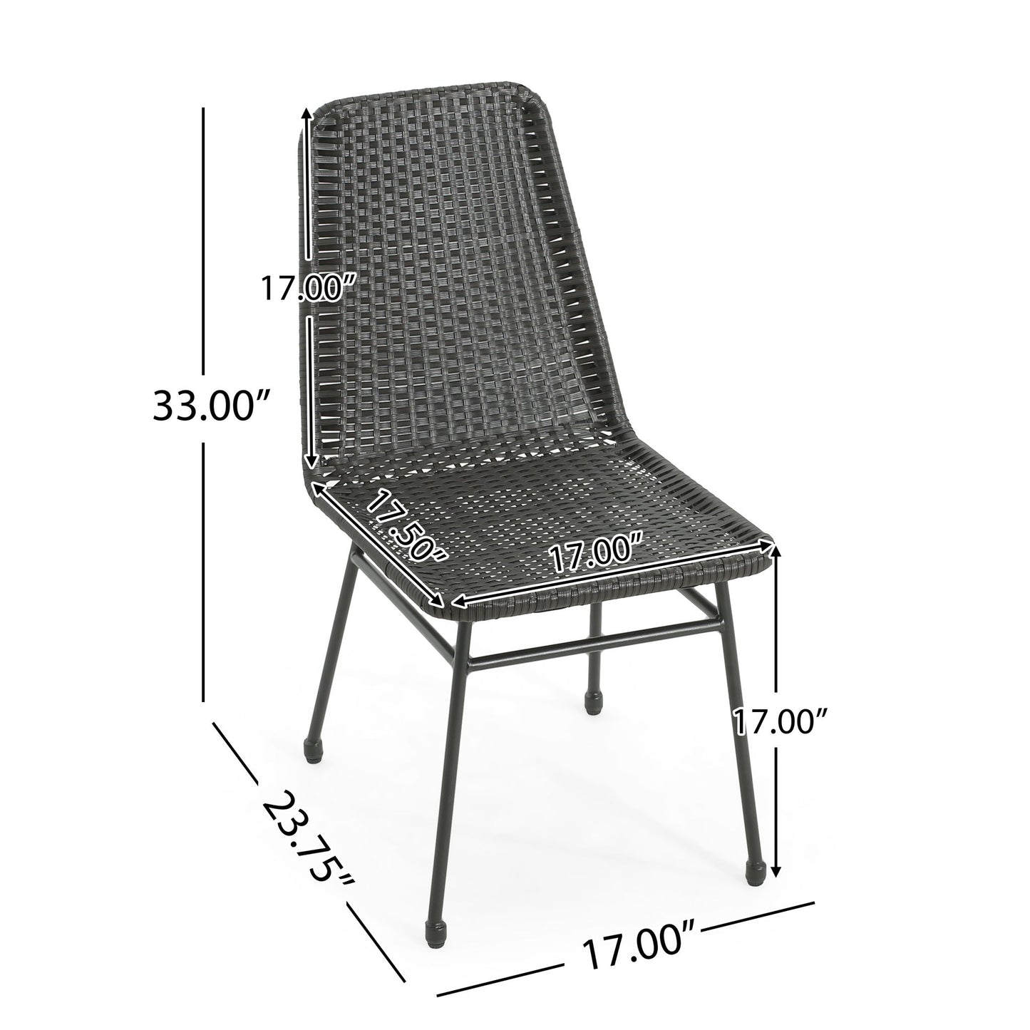 Outdoor Dining Chairs (Set of 2), Rattan Backrest And Cushions, Iron Frame - Dark Brown Noble House