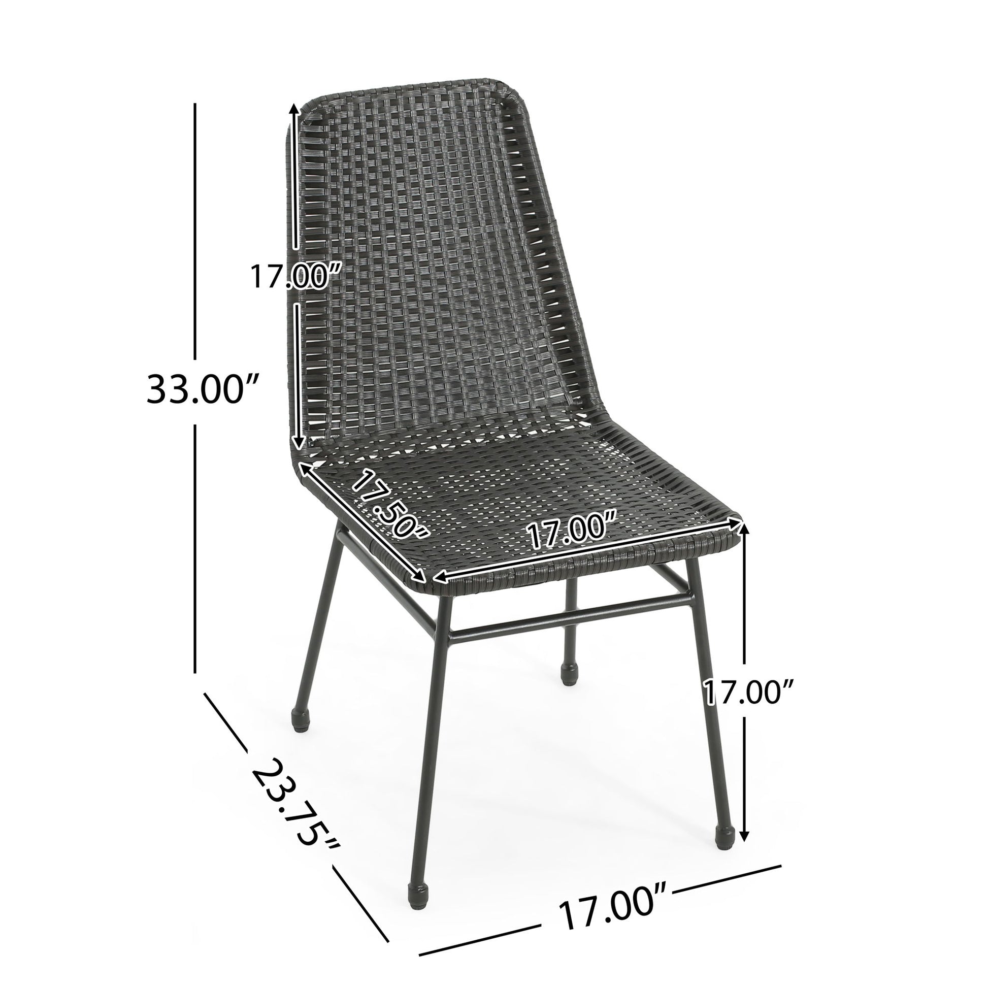 Outdoor Dining Chairs (Set of 2), Rattan Backrest And Cushions, Iron Frame - Dark Brown Noble House