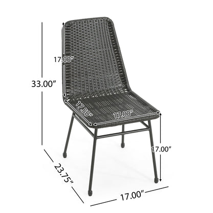 Outdoor Dining Chairs (Set of 2), Rattan Backrest And Cushions, Iron Frame - Dark Brown Noble House