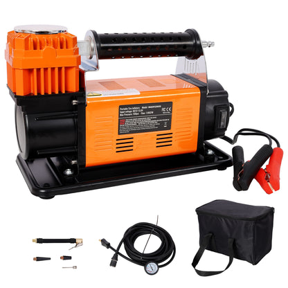 Heavy Duty 12V Air Compressor, Tire Inflator With Pressure Gauge, Compact Size - Black / Orange Daily Nest