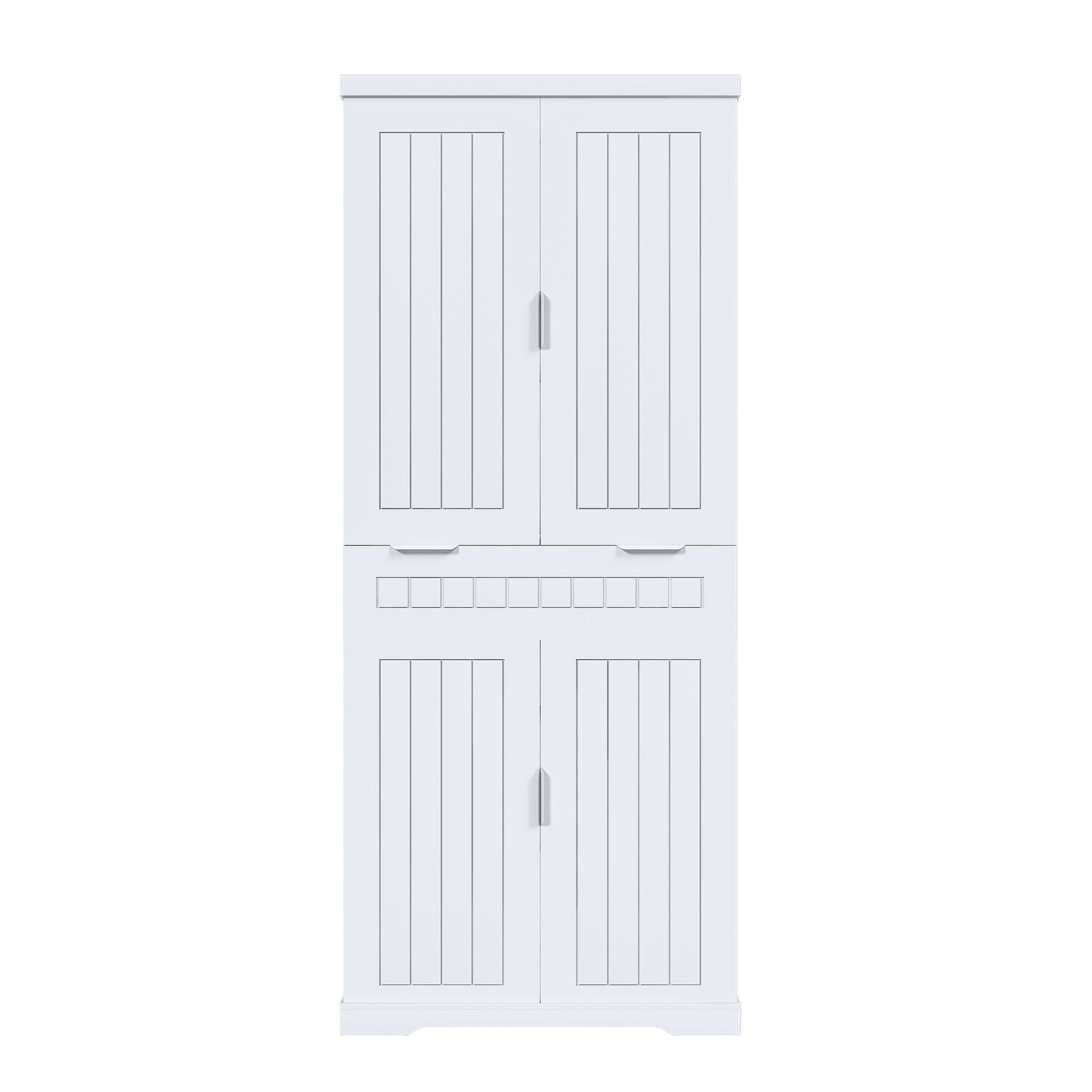 Farmhouse Style Pantry Cabinet With Drawer 2 Cabinets & 6 Door Shelves Adjustable Shelves Freestanding Cupboard - White Home Essentials
