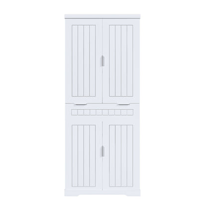 Farmhouse Style Pantry Cabinet With Drawer 2 Cabinets & 6 Door Shelves Adjustable Shelves Freestanding Cupboard - White Home Essentials