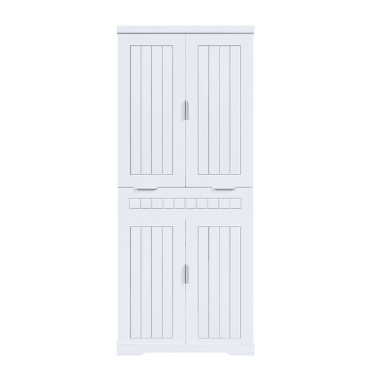 Farmhouse Style Pantry Cabinet With Drawer 2 Cabinets & 6 Door Shelves Adjustable Shelves Freestanding Cupboard - White Home Essentials
