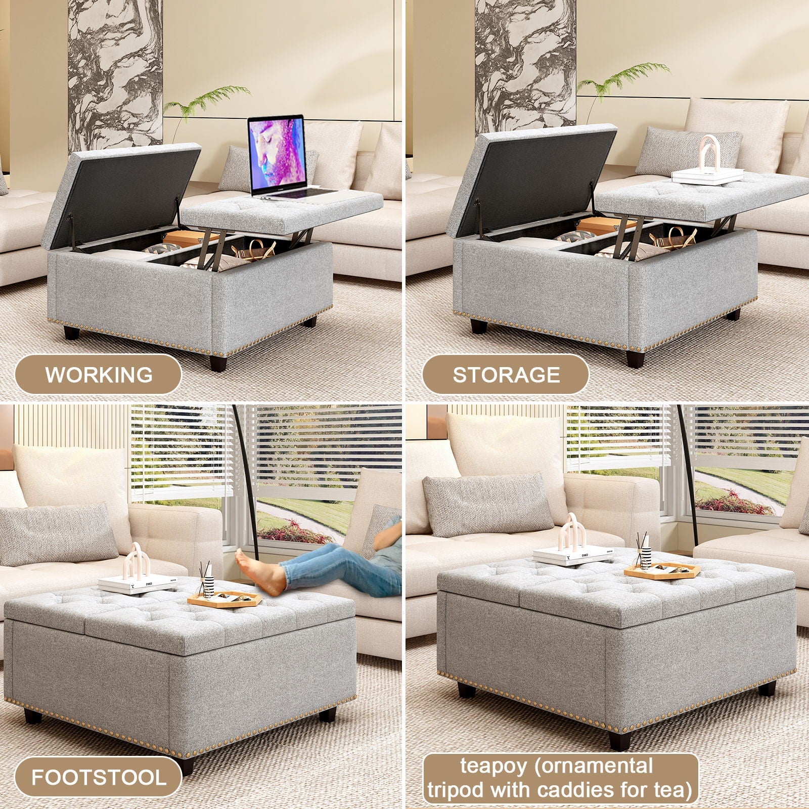 Large Square Storage Ottoman With 2 Storage Doors Home Essentials