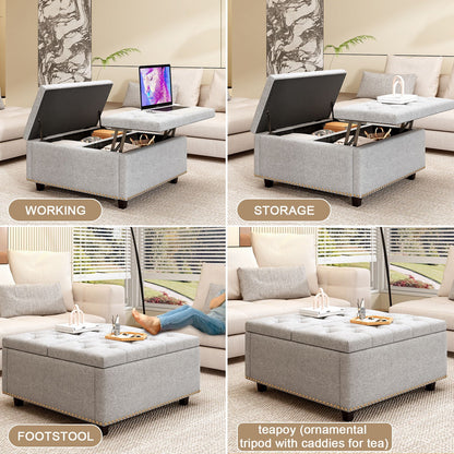 Large Square Storage Ottoman With 2 Storage Doors Home Essentials