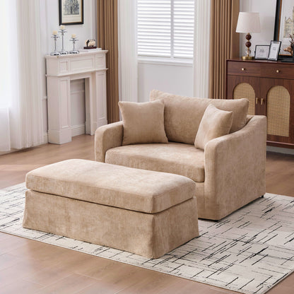 Accent Chair With Ottoman, Includes 2 Bolster Pillows Home Essentials