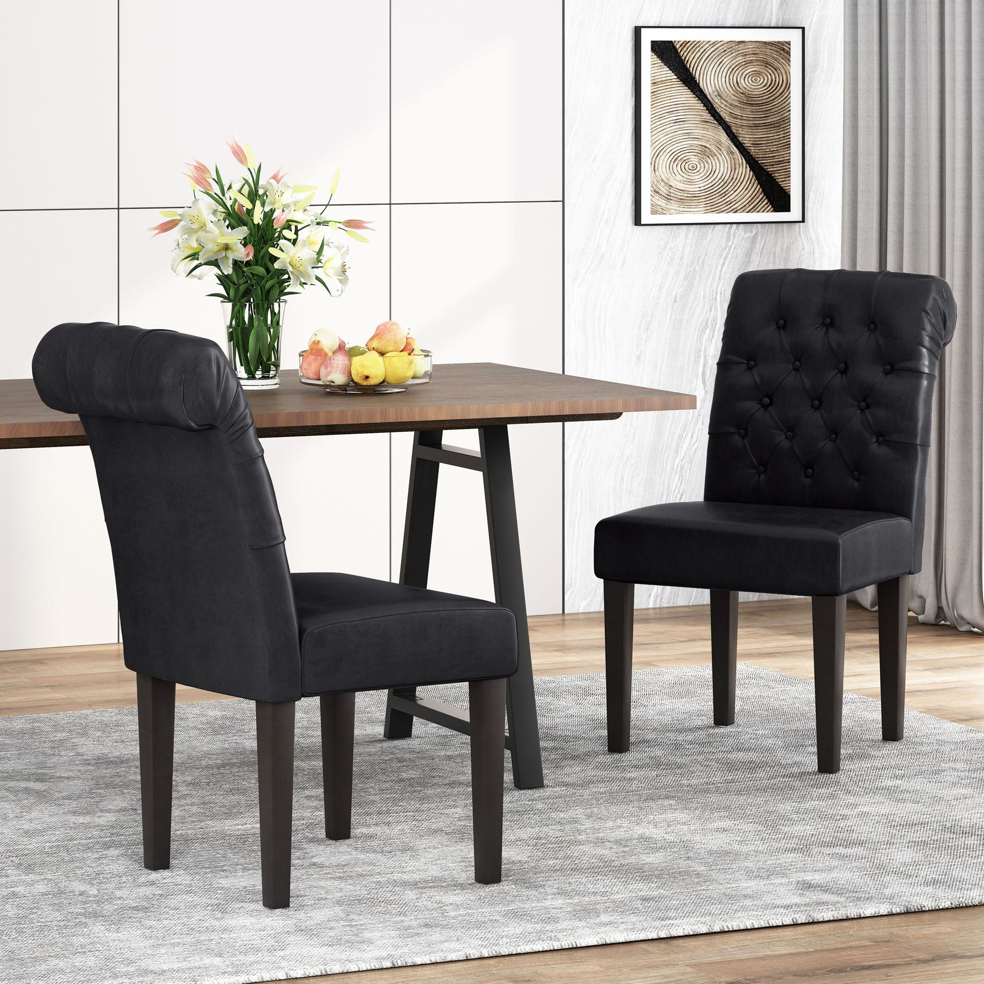 Broxton - Tuft Dining Rolltop Chairs With Button Tufted Backrest (Set of 2) Noble House