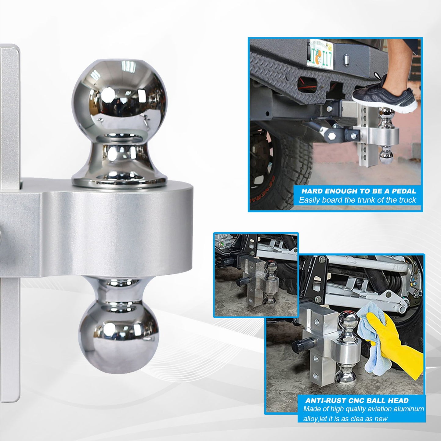 Alu - Adjustable Trailer Drop Hitch With 2" Receiver, 6" Adjustable - Silver Daily Nest