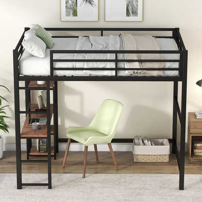 Loft Bed With Built In Desk And Storage Shelves, Full Size - Black Hearth and Haven
