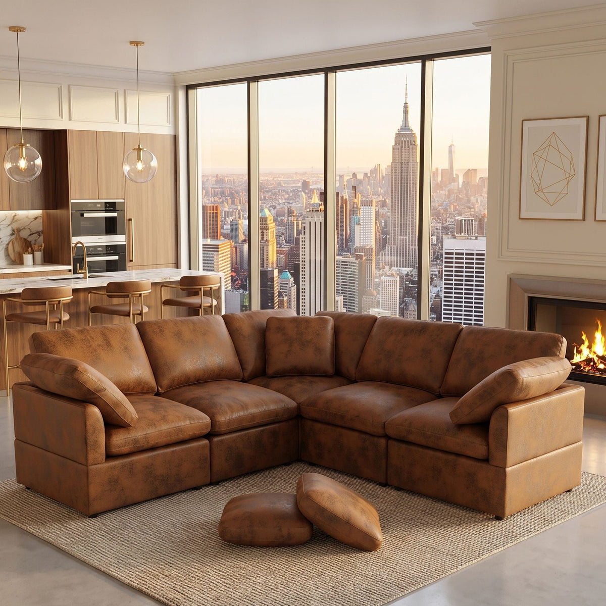 Modular Cloud Sectionals Sofa, Freely Configurable Corner - Light Brown Home Essentials