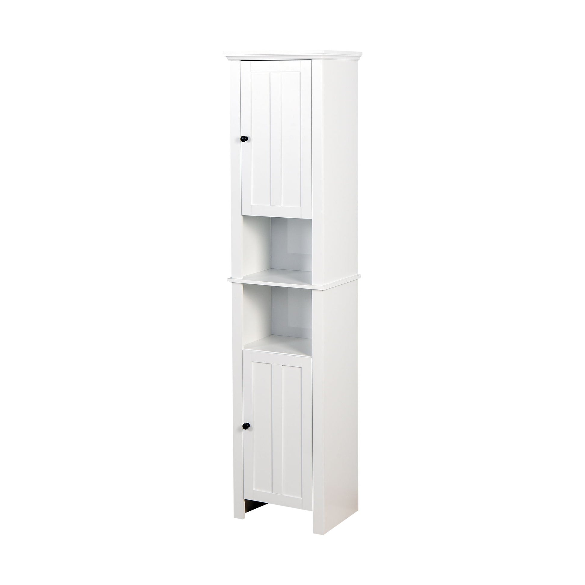 Wooden Bathroom Floor Storage Cabinet With 2 Doors And 6 Shelves - White Home Essentials