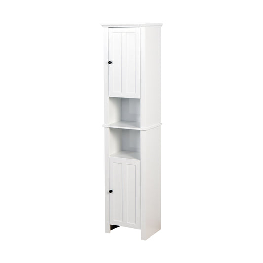 Wooden Bathroom Floor Storage Cabinet With 2 Doors And 6 Shelves - White Home Essentials