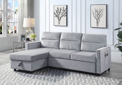 Ivy - Velvet Reversible Sleeper Sectional Sofa With Storage Chaise And Side Pocket Lilola Home