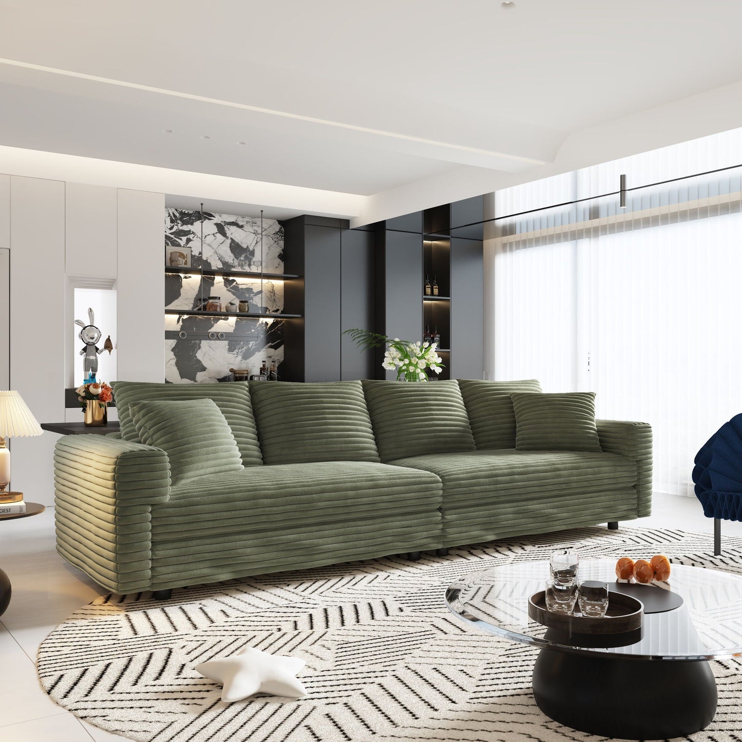 4 Seat Sofa, Modern Comfy Upholstered Sofa Cloud Couch, Deep Seat Couches With Soft Pillows Home Essentials