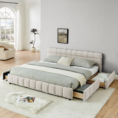 Modern Platform Bed Frame With Thick Chenille Fabric Home Essentials