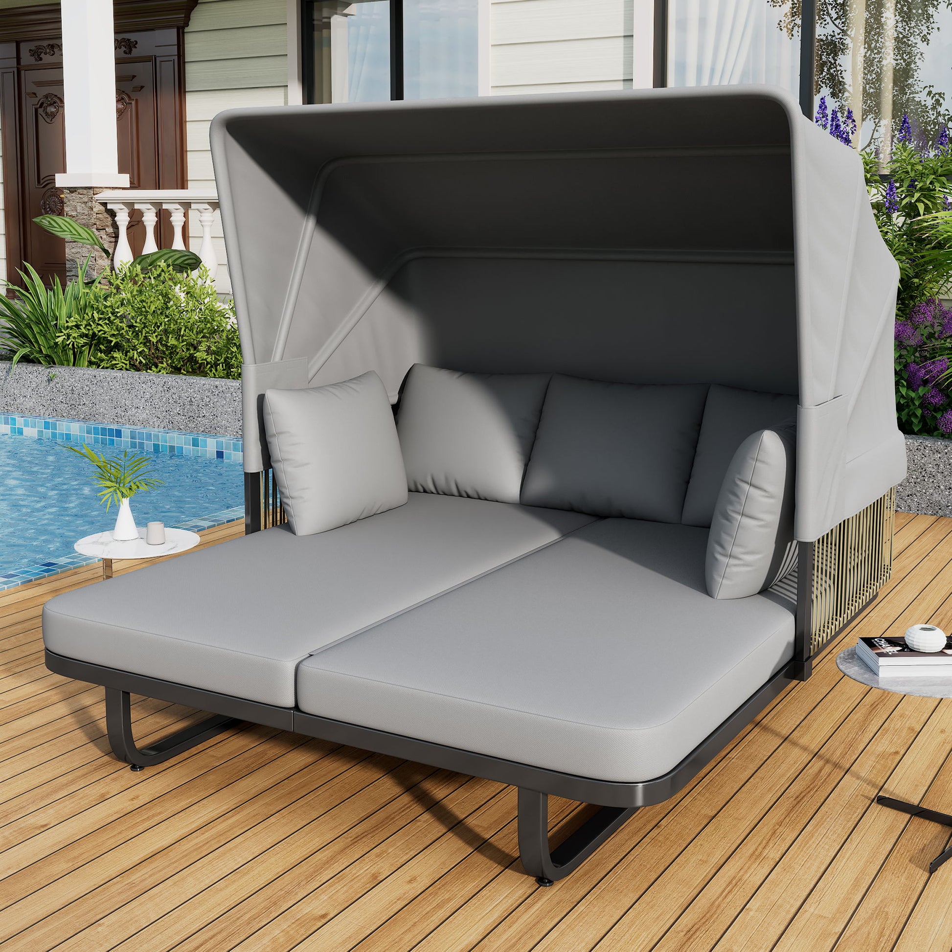 Outdoor Patio Rattan Daybed With Detachable Pillows Hearth and Haven
