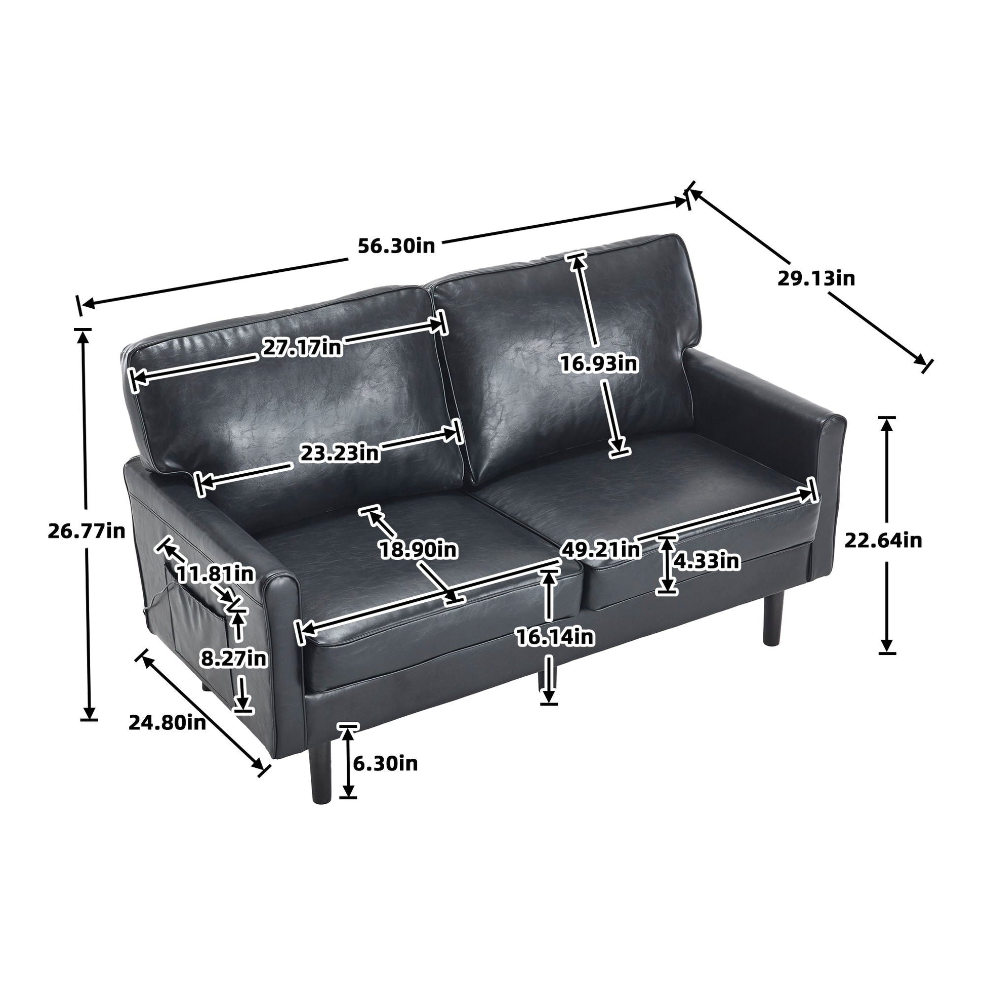 Mid Century Modern Loveseat Sofa With USB Ports, Removable Pillow Cover Home Essentials