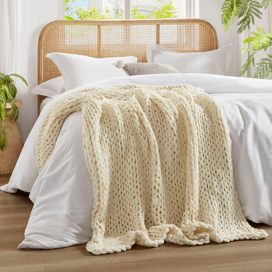 Chunky Double Knit Handmade Throw - Ivory - Snoozhouse