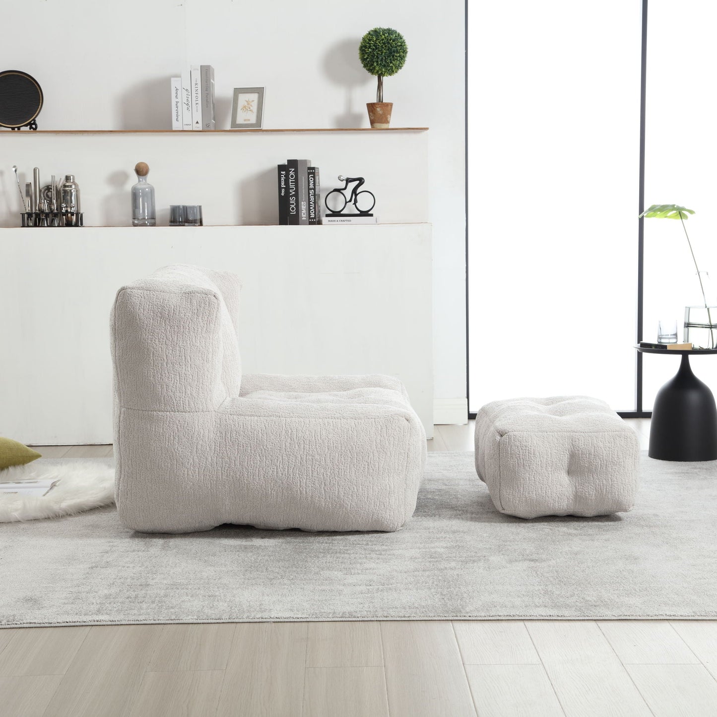 Modern Indoor Fluffy Bean Bag Chair With Memory Foam And Ottoman, Super Soft Home Essentials
