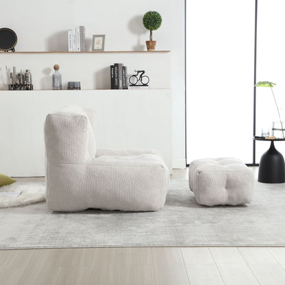 Modern Indoor Fluffy Bean Bag Chair With Memory Foam And Ottoman, Super Soft Home Essentials