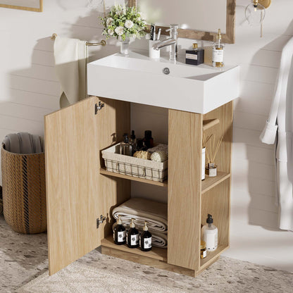 Bathroom Vanity With Sink, Freestanding Wood Grain Cabinet With Storage Hearth and Haven