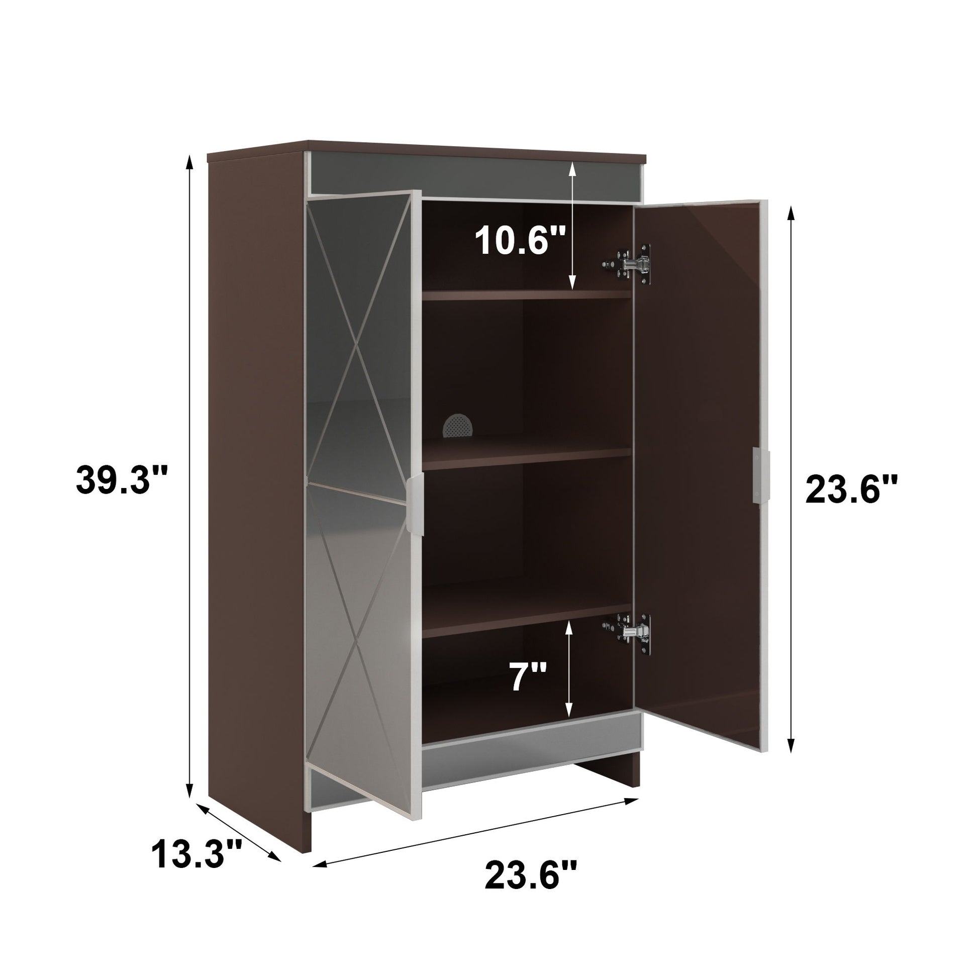 Elegant Decor Mirrored Shoe Cabinet With Edging Double Door Storage Cabinets Glass - Brown / Silver / Gray Daily Nest