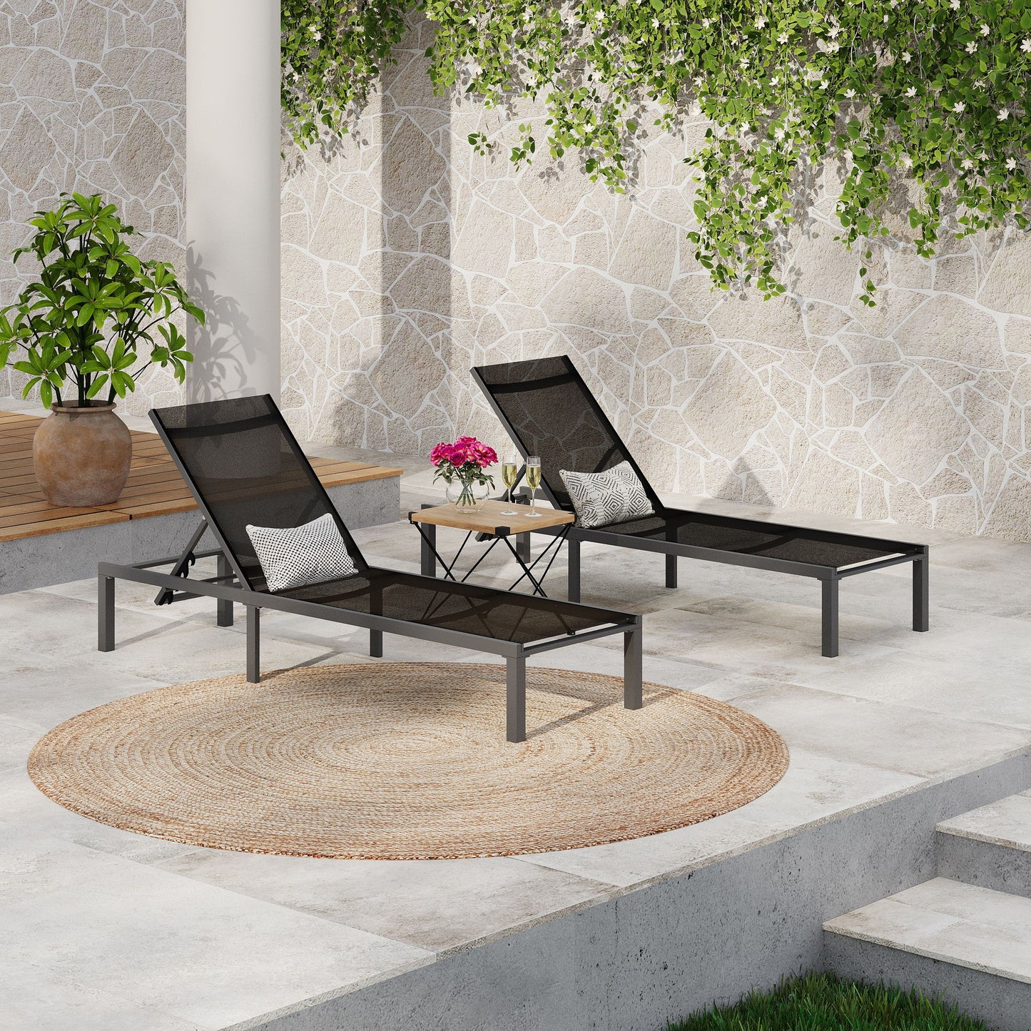 Westport - Outdoor Chaise Lounge (Set of 2) - Black Noble House