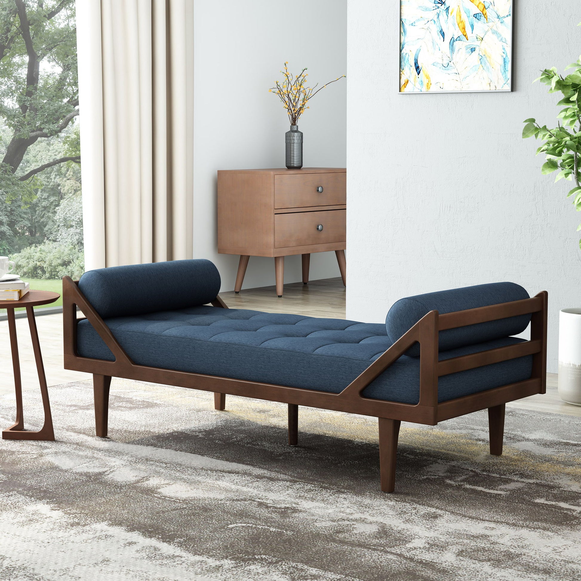 Chic Contemporary Chaise Lounge With Button Tufting And Bentwood Structure Noble House