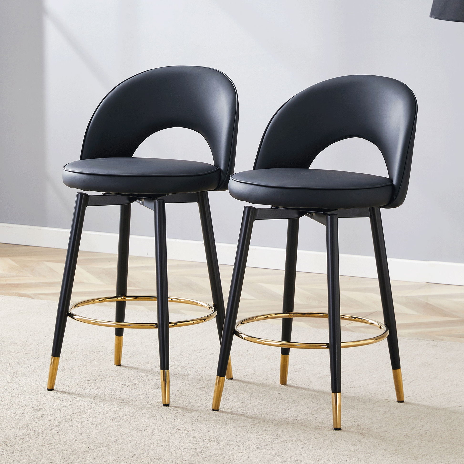 Modern Upholstered 360° Rotatable Bar Chair With Metal Legs For Dining Room (Set of 2) Home Essentials