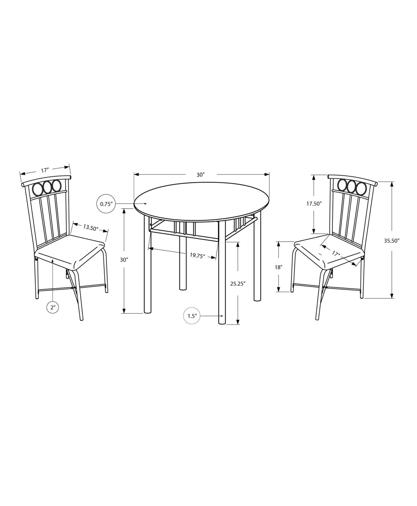 3 Pieces Dining Table Set, Small, Round, Contemporary & Modern 8th Street